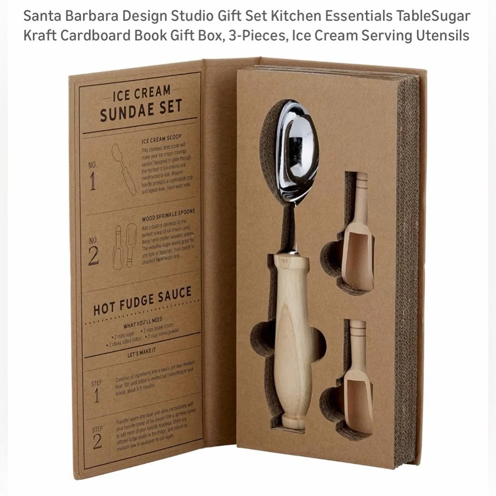 Ice Cream Sundae Set with Wooden Handle Scoop